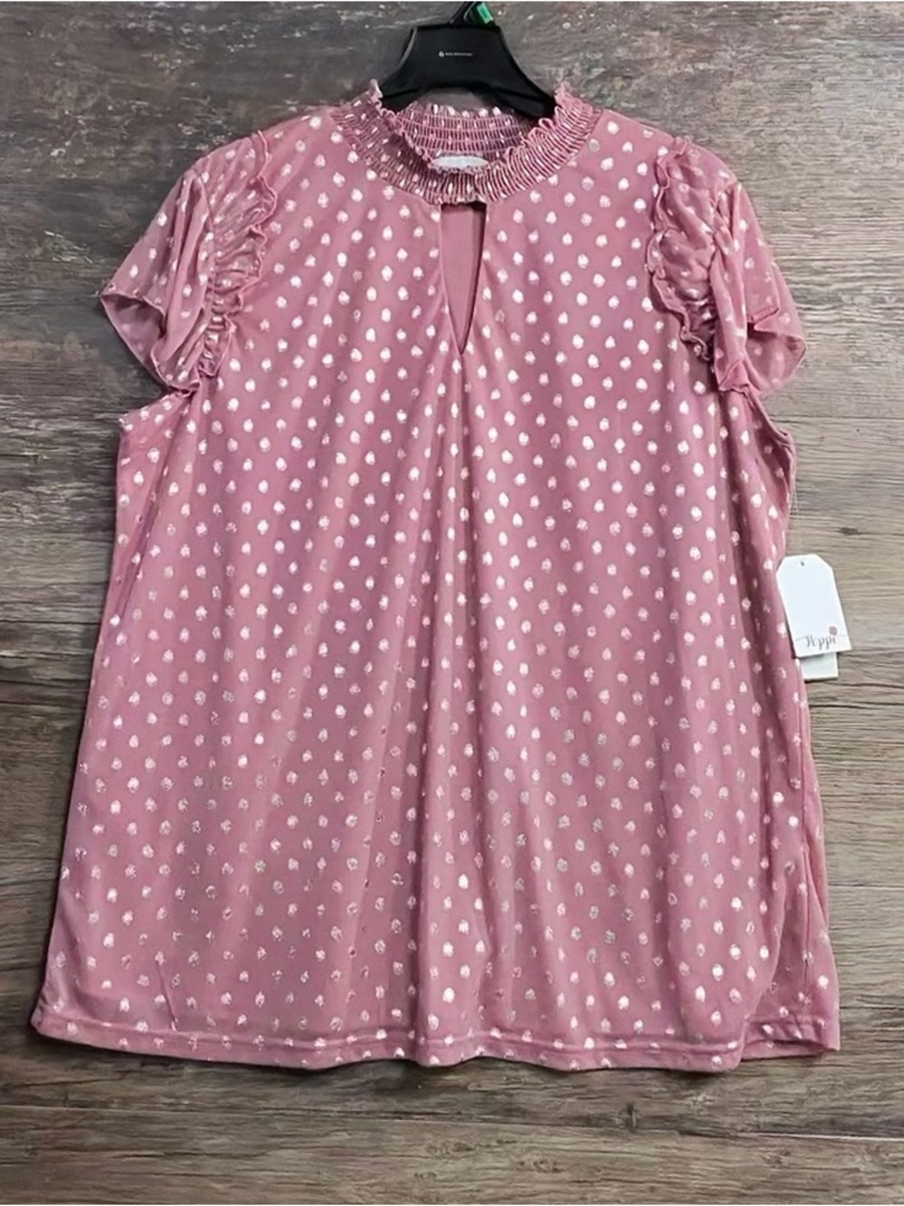 Poppi Women's Mauve Pink Dot Ruffle Sleeve Casual Top